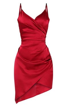 Satin Wrap Dress Short, Chique Outfits, Satin Wrap Dress, Wrap Dress Short, Satin Short, Outfit Red, Red Dress Short, Short Homecoming Dress, Elegantes Outfit