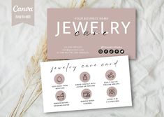 a business card with some type of jewelry on it and the words jewelry are come out