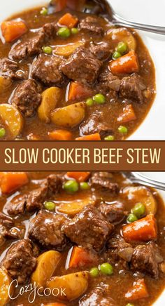 A collage of beef stew in a bowl with stew meat and vegetables. Beef Stew Meat Recipes, Slow Cooker Recipes Beef Stew, Easy Beef Stew, Crockpot Recipes Beef Stew, Homemade Beef Stew, Slow Cooker Recipes Beef, Stew Meat Recipes, Beef Stew Crockpot, Salad Pasta