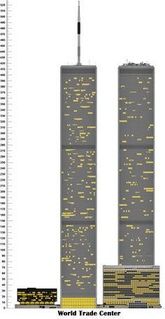 the world trade center in new york city is shown with yellow dots on its side