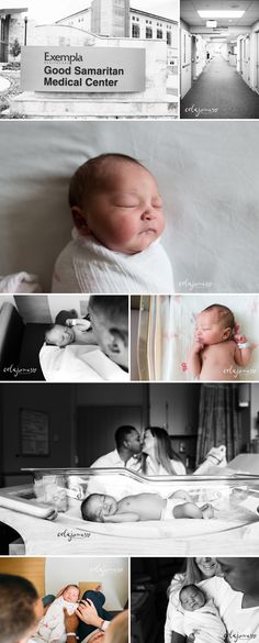 multiple pictures of people and their babies in the hospital
