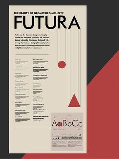 a poster with the words futura written in black and red, on top of it