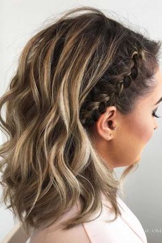 Charming Braided Hairstyles for Short Hair ★ See more: http://lovehairstyles.com/braided-hairstyles-for-short-hair/ Bridesmaid Hair, Side Braid Hairstyles, Cute Braided Hairstyles, Short Hairstyle, Braids For Short Hair, Hair Day, Pretty Hairstyles, Medium Length Hair Styles, Hair Hacks