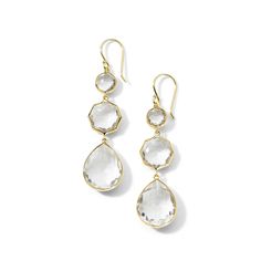 A chic way to add stunning shine and artful movement to simpler outfits, these drop earrings come handcrafted in 18K gold in a long, dangling shape featuring multiple slices of clear rock crystal. The slender hooks finish off the silhouette with a delicate flourish.  18K Gold Gemstones: Rock Crystal Length: 2.04" Rock Crystal Jewelry, Crystal Dangle Earrings, Bridal Engagement Rings, Rock Candy, Sterling Silver Mens, Rock Crystal, High Jewelry, Silver Man, Chain Pendants