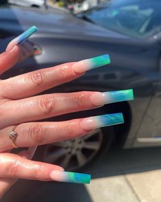 Teal Acrylic Nails, Green Acrylic Nails, Hit Different, Acrylic Nail Set, Colored Acrylic Nails, Ombre Acrylic Nails, Dope Nail Designs, Unique Acrylic Nails, Nagel Inspo