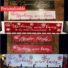 four wooden signs that say family, the holidays are here and the holiday we have hung