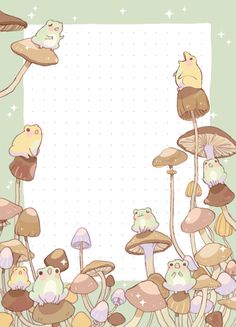 an image of mushrooms and birds with space for text