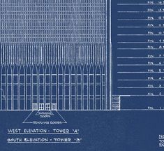 a blueprint drawing of the west elevation tower, showing its height and construction details