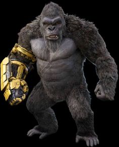 a gorilla holding a yellow and black glove