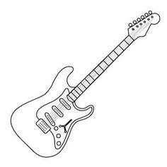 an electric guitar drawn in black and white on a white background, it is easy to draw