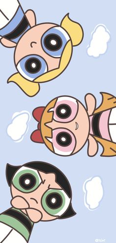 three cartoon characters with different facial expressions on their faces, one is looking up at the sky