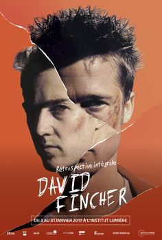 the poster for david fincher's upcoming film is shown in red and orange