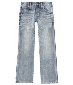 From Wrangler®&#x2C; these jeans feature:Adjust-to-fit designBootcut stylingSlim seat and thighsSits lower on the waistBelt loopsZippered fly with button closureTwo front pockets (one with coin pocket)Two back pockets with "W" stitching detailFits over bootsCotton/spandex denimMachine wash/tumble dryImported. Boot Cut Denim, Boys Jeans, Dillard's, Big Boys, Cotton Spandex, Mens Jeans, Denim Jeans, Latest Trends, Slim Fit