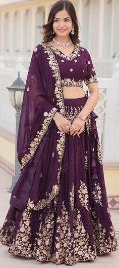 Purple and Violet color Lehenga in Silk fabric with Embroidered, Sequence work Sequins Lehenga, Purple Lehenga, Kurta Pajama Men, Bollywood Bridal, Kaftan Tops, Engagement Reception, Wedding Purple, Wedding Sherwani, Burgundy Purple