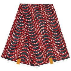 a red, black and white skirt with an abstract pattern on the bottom half of it