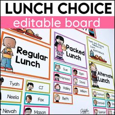 lunch choice board with pictures and words on it