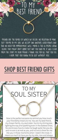 two necklaces with the words, shop best friend gifts