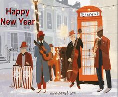 an image of people playing music on the street in front of a red phone booth