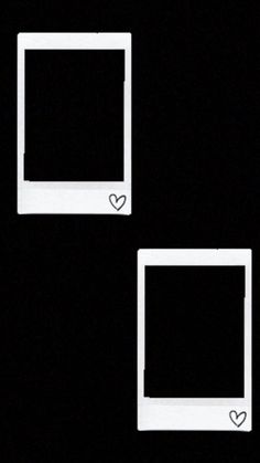 two white frames with hearts on them against a black background