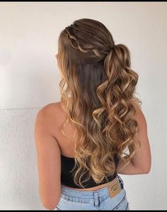 Cute Easy Hairstyles For Special Occasions, Prom Hair Strawberry Blonde, Curled Hairstyles For Formal, Half Up Ponytail With Braid, Fancy Updo Ponytail, Bridesmaid Hairstyles Waterfall Braid, Cute Hairstyles For Redheads, Hair For A Bridesmaid, Rodeo Hair Ideas