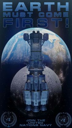 the poster for earth must come first, with an image of a space station in the background