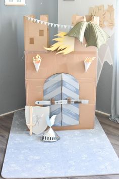 a cardboard castle made to look like it is on the floor