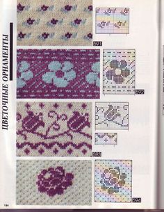 cross stitch pattern book with instructions for different designs and colors, including the flower motif
