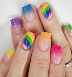 Summer Rainbow Nails Summer Rainbow Nails, Short Nails Nail Art, Simple Short Nails, Short Nail Art Designs, Nail Art Designs Simple, Sprinkle Nails, Short Nail Art, Pride Nails, Christmas Manicure