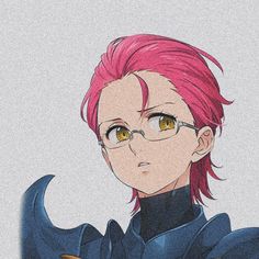 an anime character with pink hair and glasses