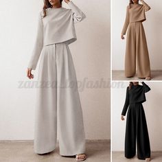 Women Casual Loose Sets Suits Long Sleeve Shirt Blouse Tops Wide Legs Pants Plus | eBay Plus Size Wide Leg Pants, Wide Legs Pants, Wide Leg Pant Suit, Corporate Outfits, Womens Suits, Beautiful Clothing, Pantsuits For Women, Shirt Blouses Tops, Blouse Tops