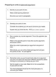 an argument paper with the words'preparing to write a balanced argument'on it