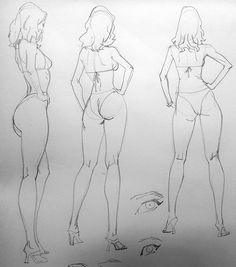 three different views of a woman's body in various poses, from the front to the back