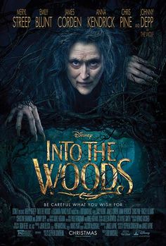 the movie poster for into the woods is hanging in a gold frame on a wall