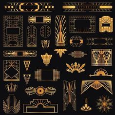 golden art deco elements on black background