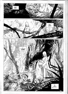 an image of a comic page with two people in the woods and one is holding a bird