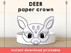 a deer paper crown with the words instant printable for kids to color on it