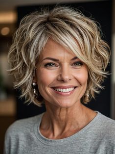 Hair For Older Women Over 50 Short, Medium Hair Older Women Over 50, Curly Stacked Hair, Short Layered Textured Hair, Short Hairstyle For 60 Year Old Women, Think Hair Updos, Medium Length Gray Hairstyles, Choppy Bob With Bangs Fine Hair, Short Shag Highlights