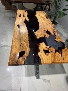 a table made out of wood and glass