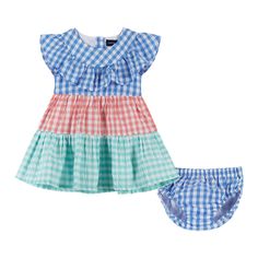 Take her wardrobe to the next level with our collection of dresses for girls. This Baby Girls Multi Color Gingham Dress is twirl-worthy and fun! This girls dress features a multi colored gingham print through out and ruffled bib for some added glam!  Fabric - Cotton/Spandex Care Instructions - Machine wash cold, tumble dry low Origin - Imported Frocks Design, American Girl Doll Patterns, Kids Frocks Design, Mixed Kids, Kids Frocks, Kids Wardrobe, 6 Month Baby, Dresses For Girls, Gingham Print