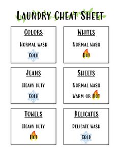 laundry chart with different colors and names