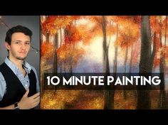 a man standing in front of a painting with the words 10 minute painting