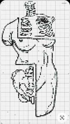 a cross stitch pattern with an image of a cartoon character holding a coffee cup in his hand