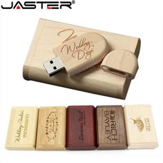 wooden usb flash drive with laser engraving on the front and back sides, in different colors