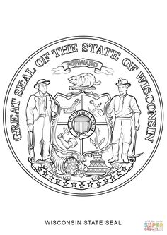 the seal of the state of wisconsin is shown in this black and white drawing,