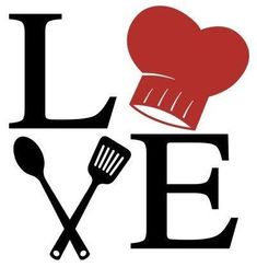 the word love with a chef's hat and spatula on top of it