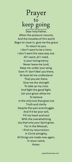 a poem written in green with the words prayer to keep going