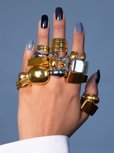 The set of 5 rings is handcrafted in bronze with a choice of 22k gold or a silver finish. Dope Jewelry Accessories, Stack Rings, Stacking Ring Set, 5 Rings, Dope Jewelry, Jewelry Lookbook, Jewelry Fashion Trends, Stacked Jewelry, Classy Jewelry