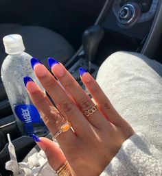 Nail Tips, Baddie Nails, Blue Acrylic Nails, French Acrylic Nails, Cute Gel Nails, Tip Nails, Gem Nails, Bling Acrylic Nails, Acrylic Nails Coffin Short