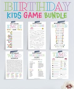 the birthday game bundle includes games for kids to play with and printables on it