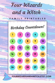 the four wizards and a witch printables birthday count down game with numbers on it